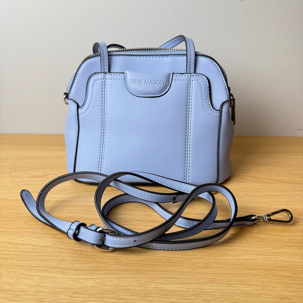 Steve Madden Crossbody Dome Satchal Bag Womens Small Baby Blue Vegan Leather